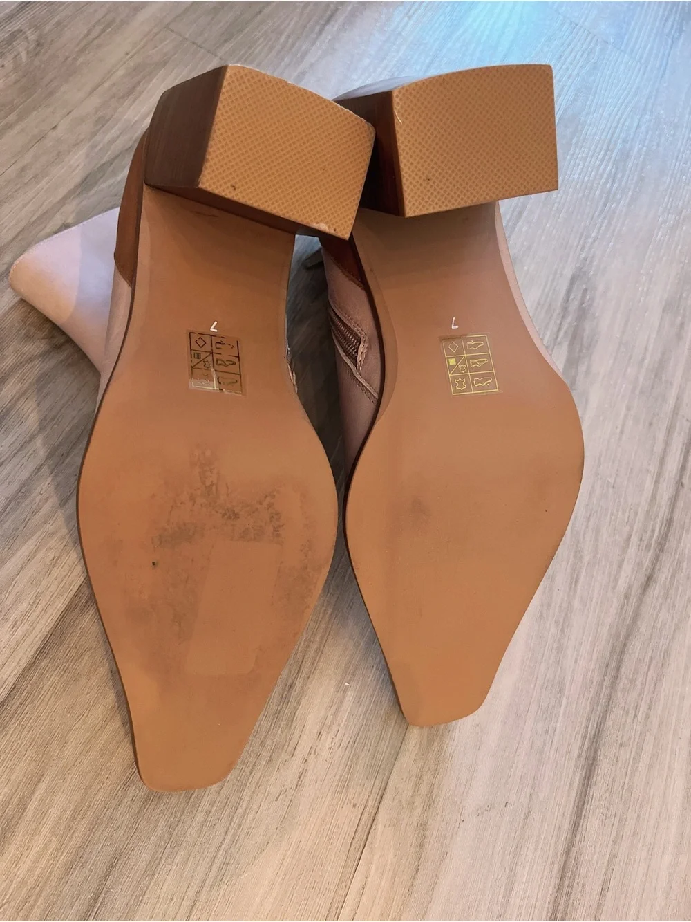 Jeffrey Campbell Snip Square Toe Two-Tone Beige & Tan Ankle Boots Booties Size 7